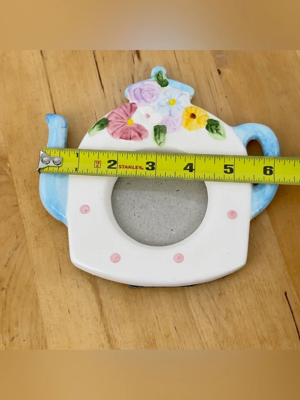 Teapot Coffee Pot Floral Ceramic Free Standing Photo Frames 3x3” Mini Photo